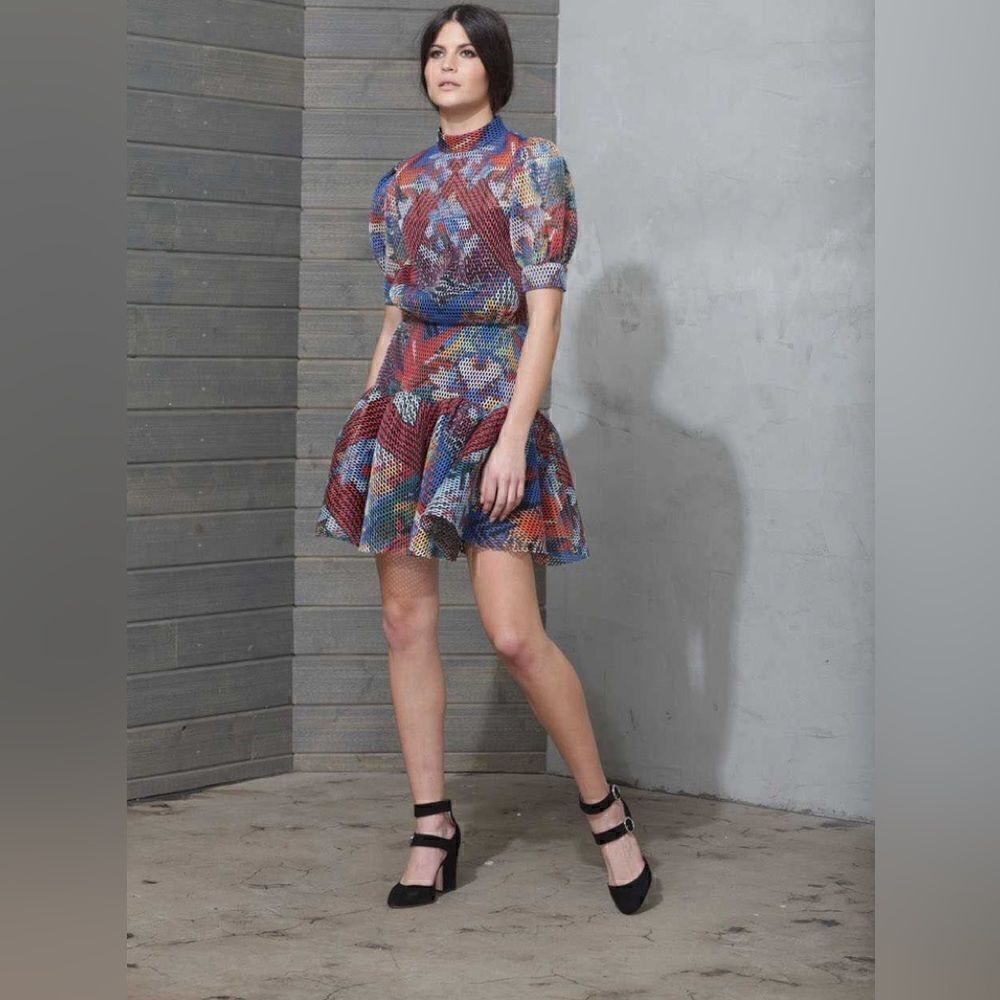 Katharine Kidd designer mesh geometric print dress size 4 NWOT$485